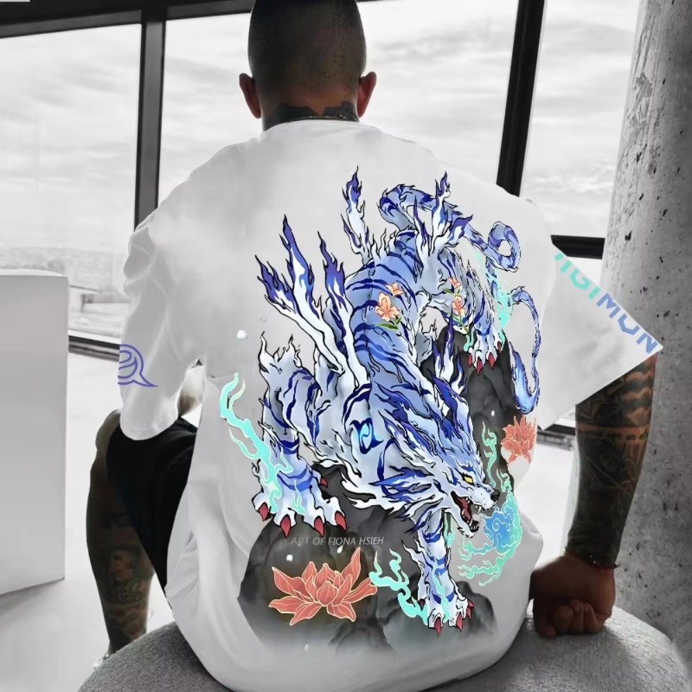 Anime Merchandise Store Japan - เสื้อยืดพิมพ์ลายการ์ลูรูมอนจากอนิเมะดิจิมอนแอดเวนเจอร์สำหรับผู้ชาย รุ่นใหม่ประจำฤดูร้อน ทรงหลวมใส่สบาย เหมาะสำหรับทั้งผู้ชายและผู้หญิง เสื้อแขนสั้นอเนกประสงค์