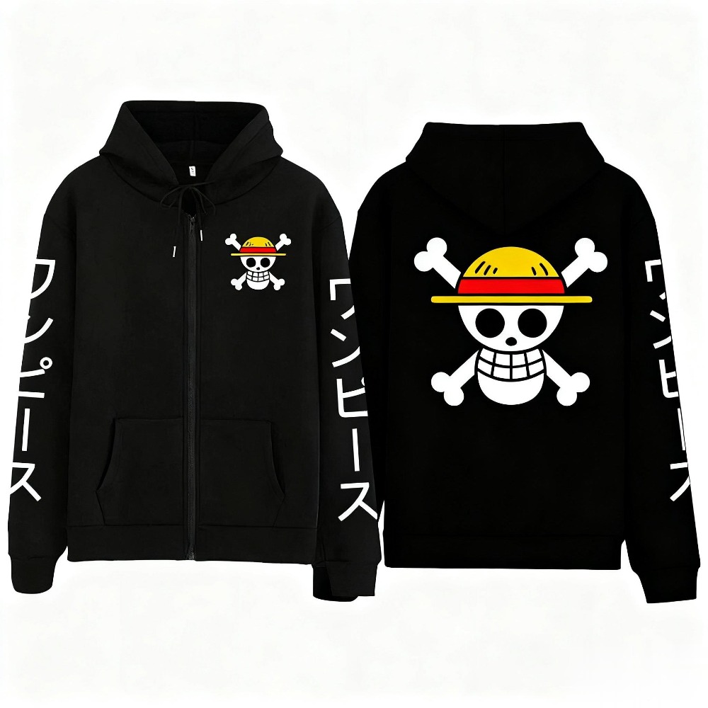 Anime Merchandise Store Japan - เสื้อฮู้ดซิปอนิเมะวันพีซลูฟี่แบบโอเวอร์ไซส์ใหม่ สำหรับผู้ชายและผู้หญิง สไตล์สตรีทแวร์ลำลอง เสื้อแจ็คเก็ตแขนยาวสำหรับฤดูใบไม้ร่วง