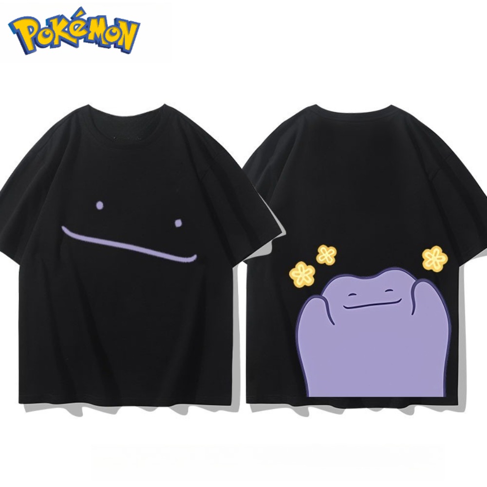 Anime Merchandise Store Japan - เสื้อยืดพิมพ์ลายโปเกมอนดิทโต้ด้านหน้าและด้านหลังสำหรับผู้ชายและผู้หญิง ฤดูร้อนใหม่ สไตล์ฮาราจูกุ ทรงหลวม สบายๆ ใส่ได้หลายโอกาส