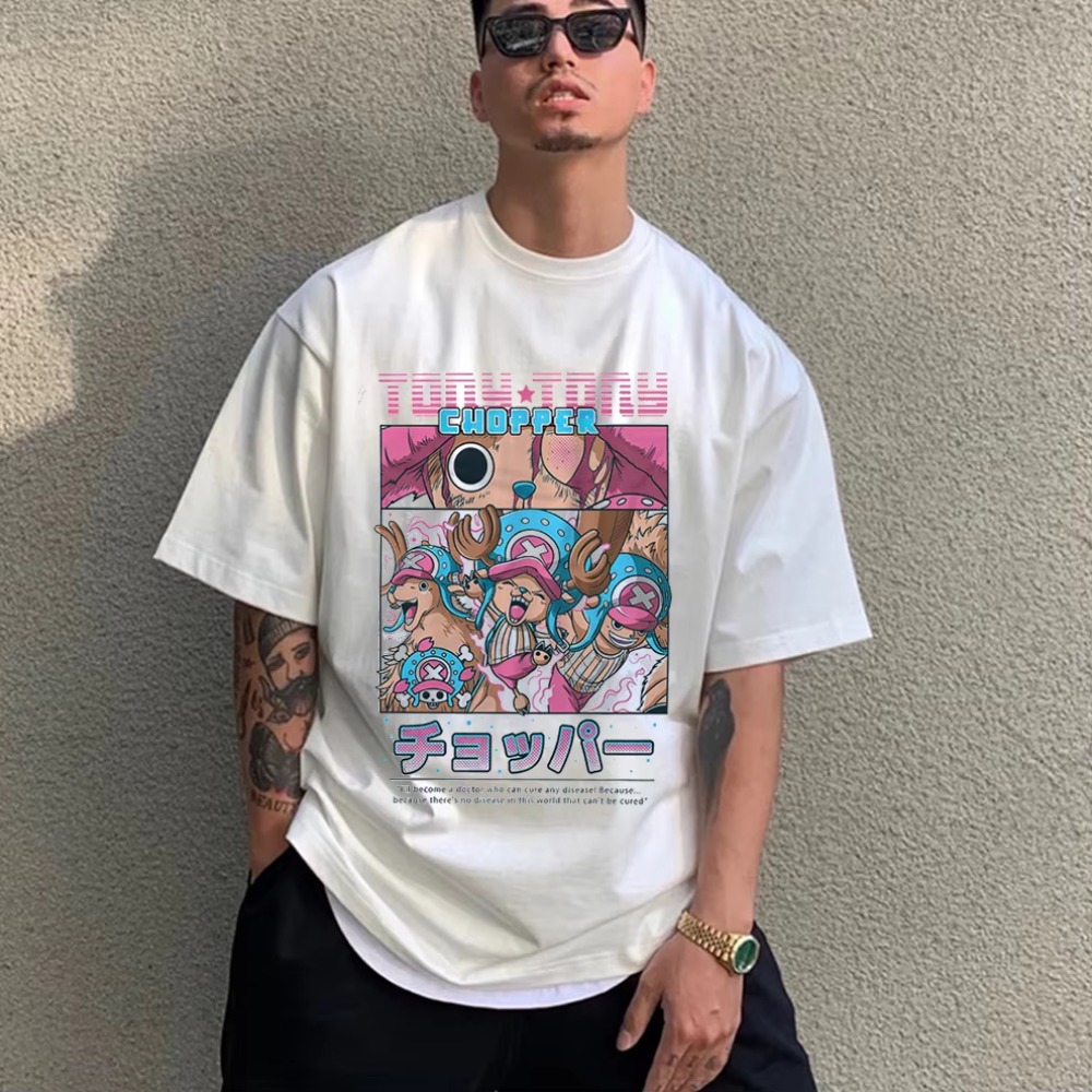 Anime Merchandise Store Japan - เสื้อยืดผู้ชายลายอนิเมะวันพีซ ช็อปเปอร์ เสื้อผ้าฤดูร้อนทรงโอเวอร์ไซส์ แขนสั้น ผ้าฝ้าย เสื้อยืดลายกราฟิกผู้หญิง