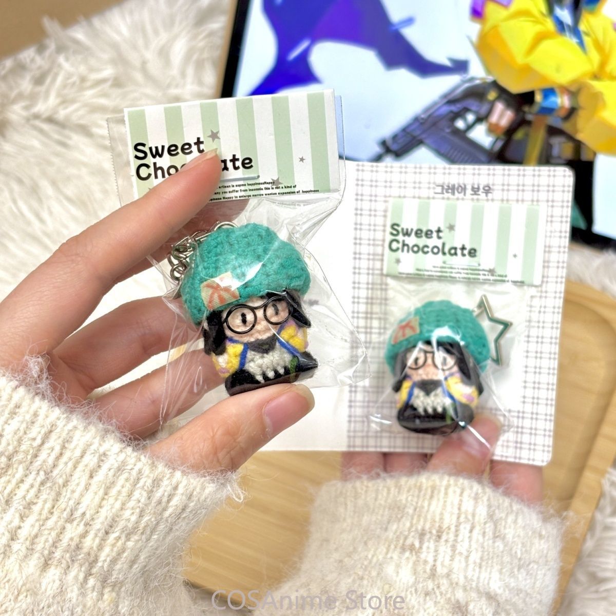 Anime Merchandise Plush Toys - ตุ๊กตาถักนิตติ้ง VALORANT Killjoy สำหรับคอสเพลย์ ตุ๊กตาขนาดเล็ก กระเป๋าพวงกุญแจ